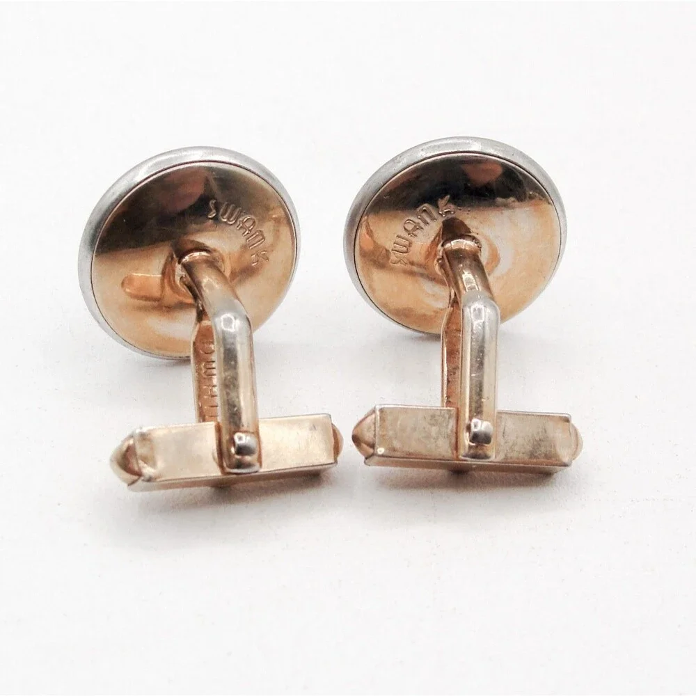 Vintage Swank 10K RGP Gold Tone Red Stone Cufflinks Ruby Cabochon Round Classic